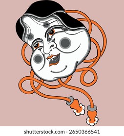 Japanese traditional okame face mask tattoo design,