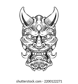 Japanese traditional oni mask sketch
