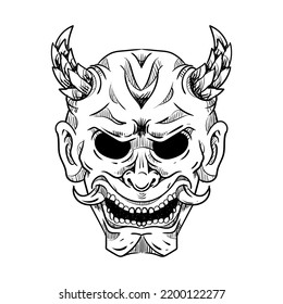 Japanese traditional oni mask sketch