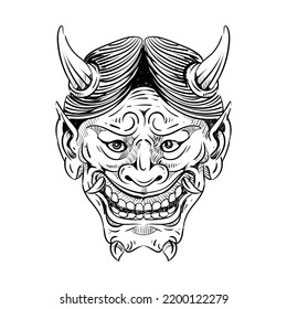 Japanese traditional oni mask sketch