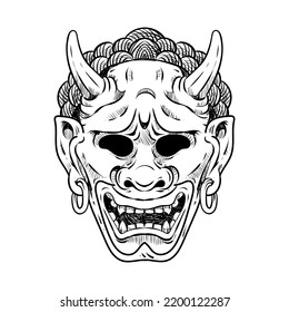 Japanese traditional oni mask sketch