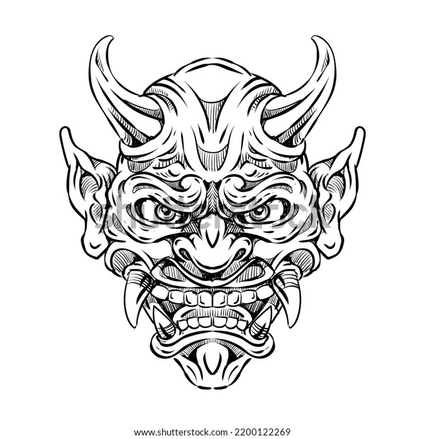 Japanese Traditional Oni Mask Sketch Stock Vector (Royalty Free ...