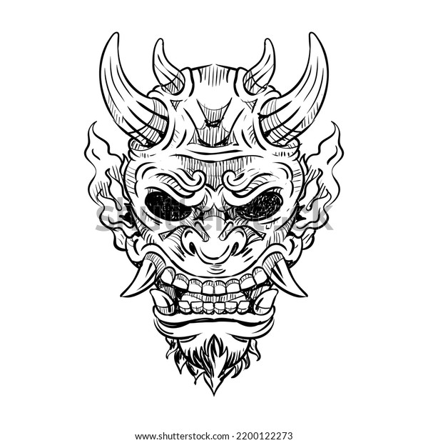 Japanese Traditional Oni Mask Sketch Stock Vector (Royalty Free ...