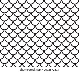 Japanese traditional ornament. Seamless pattern. Black and white fish scales. Vector illustration.