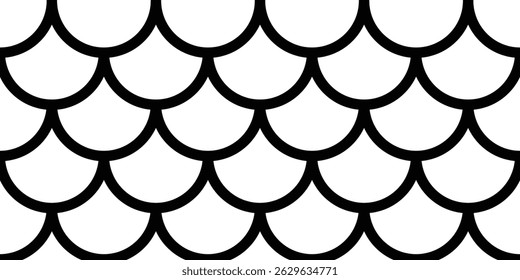 Japanese traditional ornament. Seamless pattern. Black and white fish scales. Vector illustration.