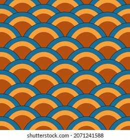 Japanese traditional ornament.seamless pattern. Orange yellow blue color fish scales.vector and illustration.