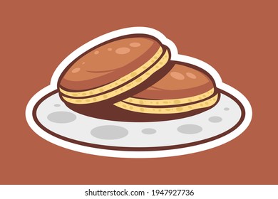 Japanese traditional pancake dorayaki. Ready to be served warm. Vector illustration. 