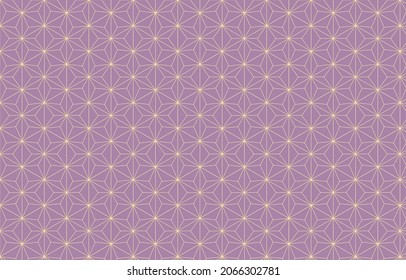 Japanese traditional pattern "Asanoha". Patterns that often appear on kimonos and Japanese-style products. Elegant and popular purple and gold.