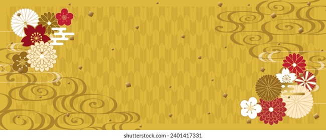 Japanische traditionelle Muster, Hintergrund. goldfarben, wunderschön entworfen.