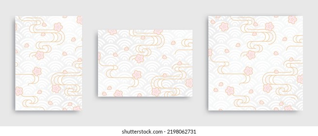 Japanese traditional pattern background set(Cherry blossoms and running water pattern). A-size vertical,horizontal,square.