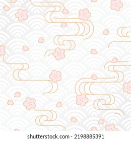 Japanese traditional pattern background(Cherry blossoms and running water pattern).Square.