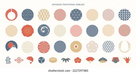 Japanese traditional pattern decorations and icons collection. - Shutterstock ID 2227297383