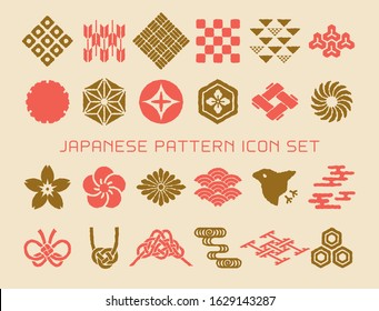 Japanese traditional pattern and envelope vector icon set. stamp design.