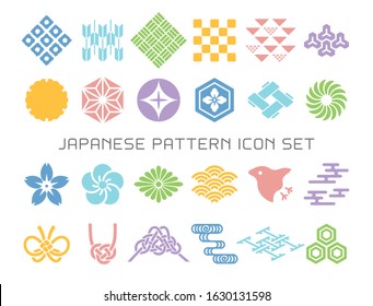 Japanese traditional pattern and envelope vector icon set. pastel color.