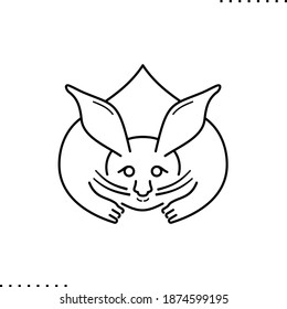 Japanese traditional pattern, pine rabbit vector icon in outlines