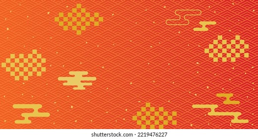 Japanese traditional pattern of the red and gold cloud.