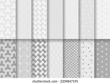 Japanese traditional pattern. Various seamless patterns. A set of silver and light silver. Vector illustration.