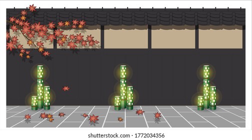 Japanese traditional plank wall, bamboo lighting and autumn scenery of autumn leaves Perth.