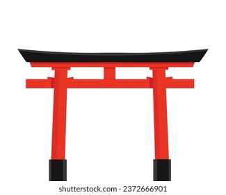 Japanese traditional red torii gate isolated on white background. Vector illustration of Itsukushima landmark