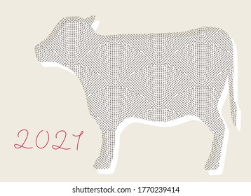 Japanese traditional  retro style illustration of Ox vector new year postcard design 