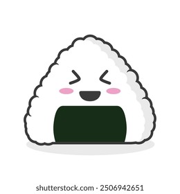 Japanese traditional rice balls wrap with nori or onigiri triangle shape vector flat design illustration with cute cartoon face expression perfect for business mascot character template idea