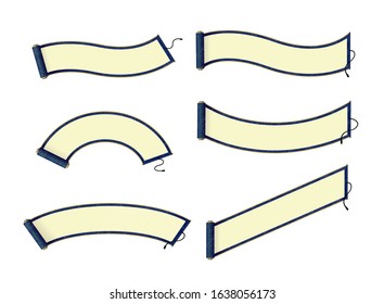 Japanese traditional scroll paper vector illustration set / blue