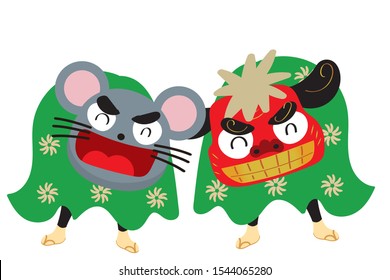 Japanese traditional 'sisimai' character, cartoon touch, and anime touch rat 'sisimai'.