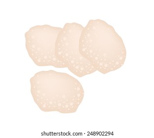 Japanese Traditional Snack, Senbei or Japanese Rice Crackers Flavored with Soy Sauce and Mirin Isolated on White Background 