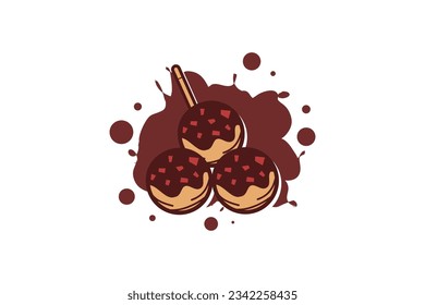 Japanese Traditional snack Takoyaki (ball-shaped Japanese snack made of a wheat flour-based batter and cooked in a special molded pan.) icon vector illustration.