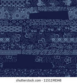 Japanese traditional style fabric patchwork wallpaper, abstract floral vector  seamless pattern 