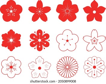 Japanese traditional style flower, Various patterns of cherry blossoms and petals