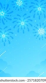 Japanese traditional summer scenery. Vector illustration of a cool night sky and fireworks.