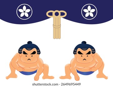 Japanese Traditional Sumo Wrestlers in Grand Tournament