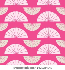 Japanese traditional surface design. Vector hand drawn seamless pattern with fans. Abstract illustration. For fabric prints, textile, wrapping paper.