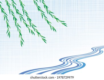 Japanese traditional swaying weeping willow and water flow pattern. Vector background material 