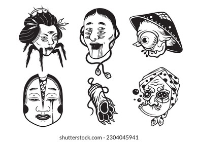 japanese traditional tattoo bundle vector design