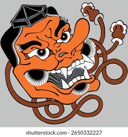 Design tradicional japonês tengu máscara facial tatuagem, 