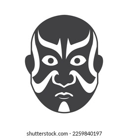 Japanese traditional theater face mask. Asian kabuki mask illustration in outline style.