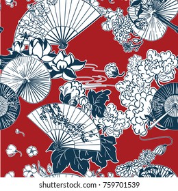 japanese traditional vector illustration fun pattern peony sakura 