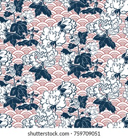 japanese traditional vector illustration peony pattern