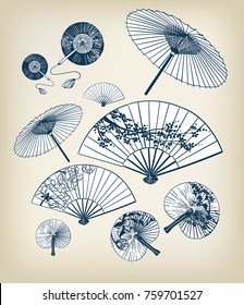 Japanese Traditional Vector Illustration Set Umbrellas Stock Vector ...