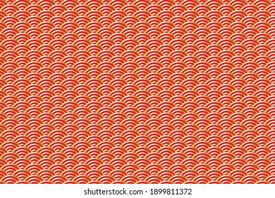 Patrón ininterrumpido de ola tradicional japonesa en color rojo y dorado