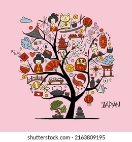 Japanese traditions and culture. Art tree for your design