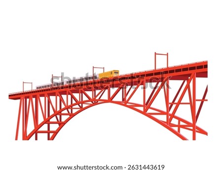 Japanese train and bridge vector illustration.