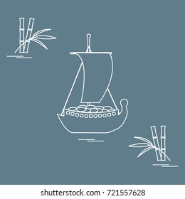 Japanese treasure ship - traditional talismans and New Year's souvenirs. Festive traditions of different countries. 