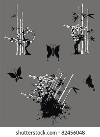 japanese tree bamboo set in vector format