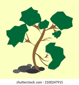  Japanese tree, bonsai . Fairytale ink hand-drawn tree in cartoon style. Vector illustration for tree day.