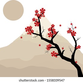 Japanese tree, illustration, vector on white background.