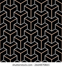 Japanese Triangle Cube Line Vector Seamless Pattern