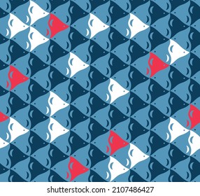Japanese Triangle Fish Ocean Wave Vector Seamless Pattern